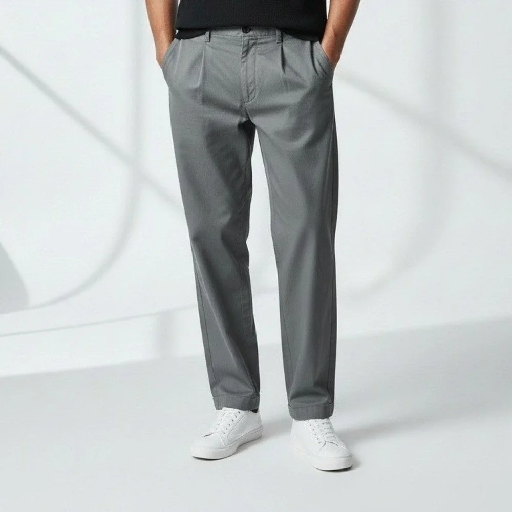 Dockers Mens Pleated Front Grey‎ Chino Pants Straight Leg Casual Slacks 37x30
